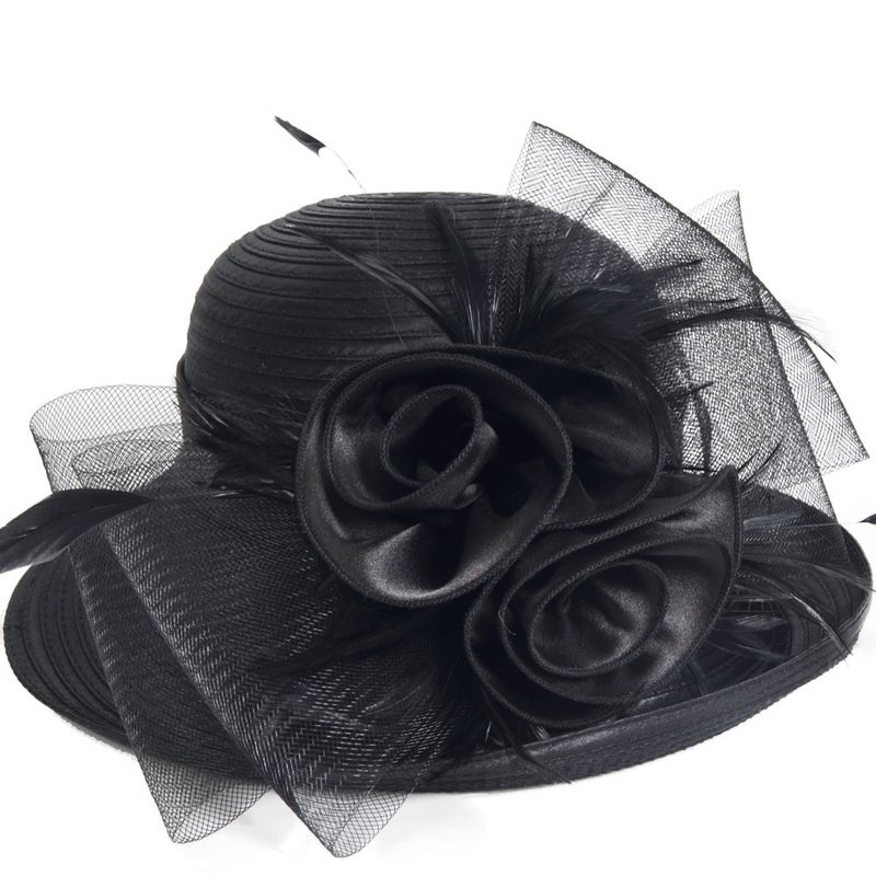 VECRY Womens Tea Party Church Baptism Wedding Derby Dressy Hat (Black) - Image 1